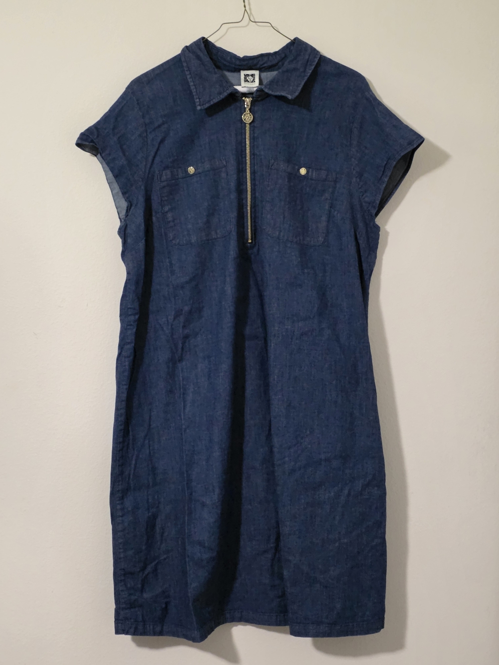 Anne Klein Navy Zip-Front Midi Shirt Dress
